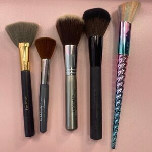 Used Various Face Makeup Brush Set of 5 with Black, Gold & Iridescent Handles